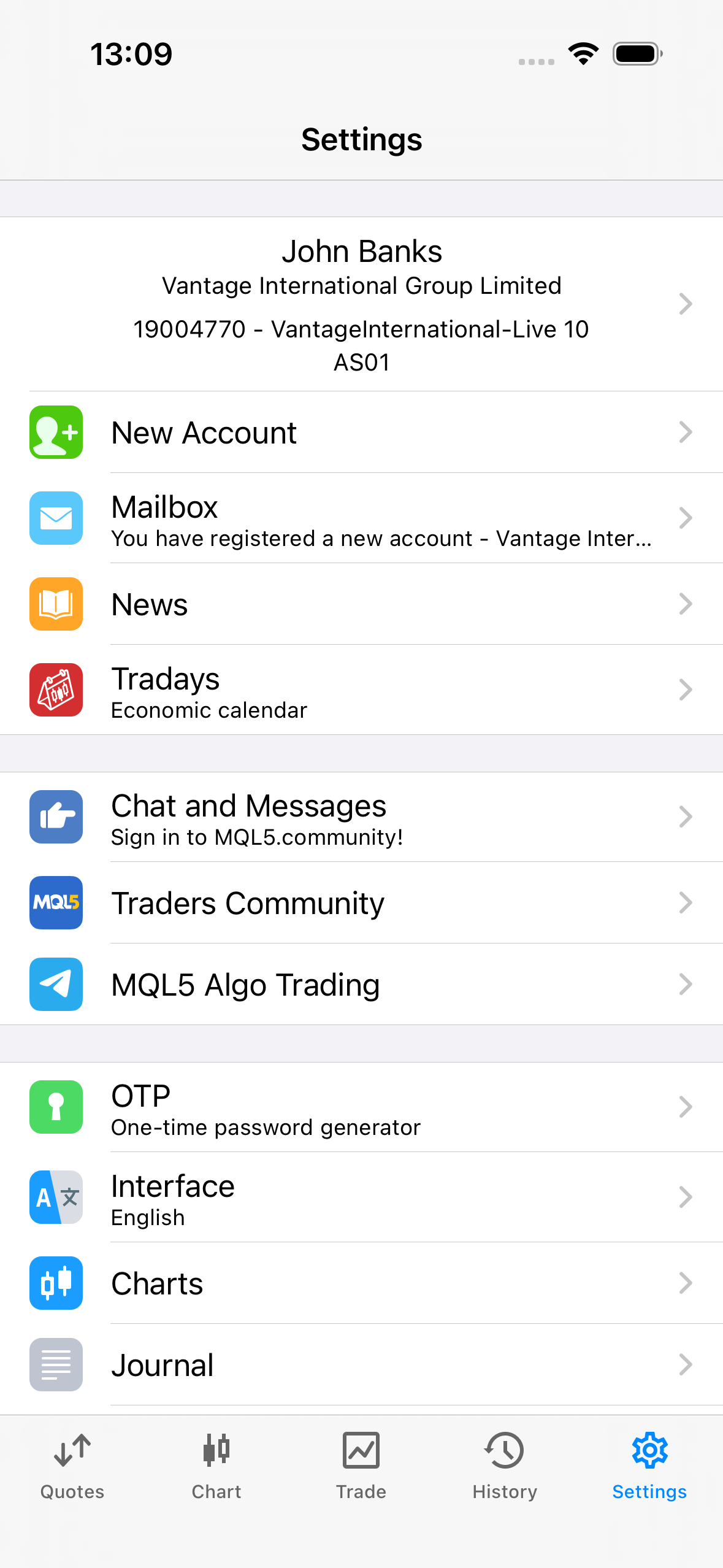 MT5 Connected Account